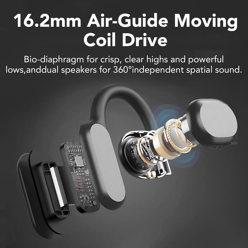 Open Ear Bluetooth 5.3 Earbuds,Wireless Headphones Sport Over Earphones Built-in 4 Mic with Ear Hooks 75H Playtime,Bluetooth Ear Buds with LED Digital Display,IPX5 Waterproof for Running Fitness/Black