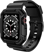 OROBAY Rugged Band Compatible with Apple Watch Band 45mm/44mm/42mm with Case, Shockproof Strap for iWatch SE3 SE2 SE Series 9/8/7/6/5/4/3/2/1 with Bumper Case Cover Men Women, Matte Black