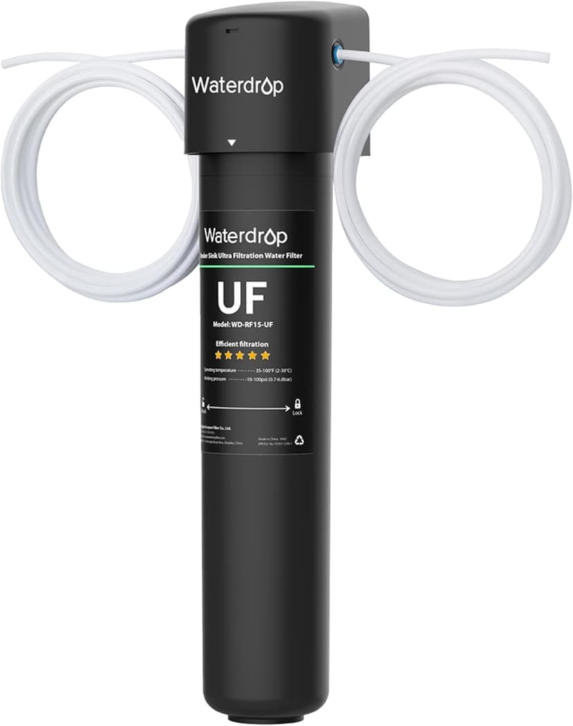 Waterdrop 15UC-UF 0.01 μm Inline Water Filter for Refrigerator, 2 Years, In Line Water Filter for Icemaker, Ideal for Ice Maker, RV, Refrigerator, 1/4 inch Direct Connect, NSF/ANSI 42 Certified