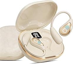 Open Ear Earbuds wireless bluetooth Headphones 5.4 Sports with Smart Digital Display,Clear Calls,50H Playtime,IPX4 Waterproof,Lightweight Over Ear Buds Design for Cycling, Running, Workout(Beige)