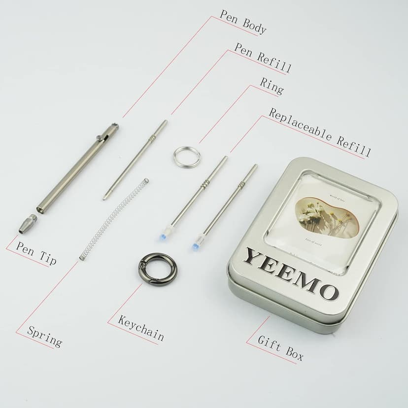 Mini Pen,Non-Toxic Titanium EDC Pen with Keychain, Compact and Stylish Small Pen(Only 82mm in Length and Comes with 2 Refill Cartridges)