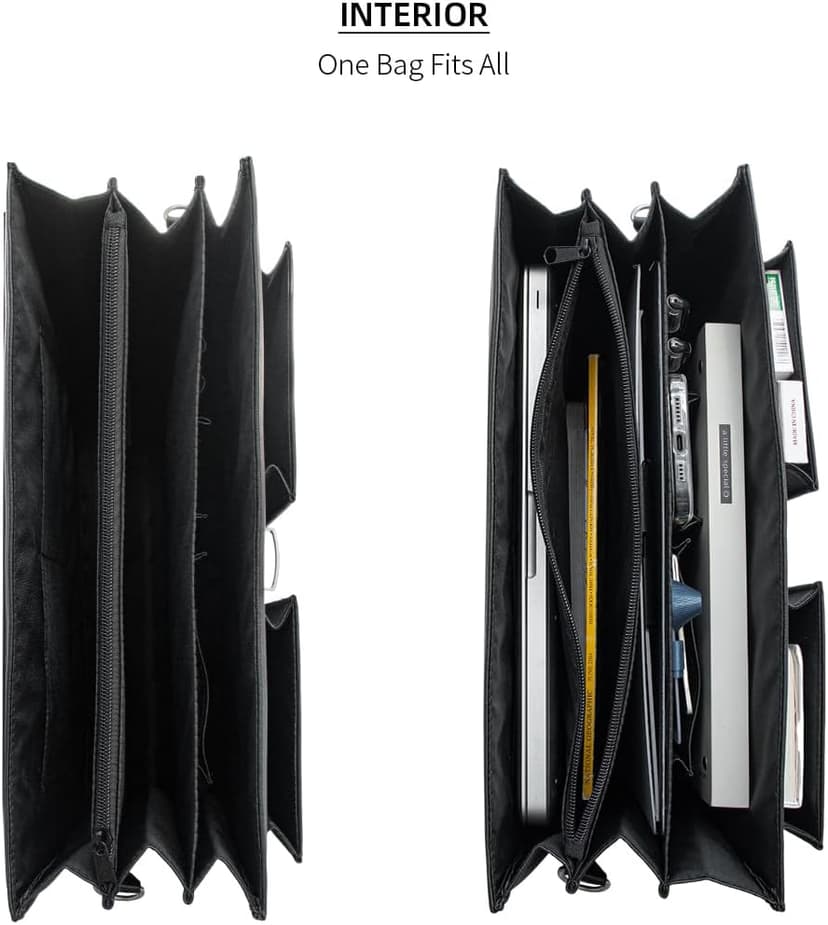 Mens Leather Briefcases Office Attorney Attache Case Ideal Gift Messenger Bag w/Padded Compartment,Black