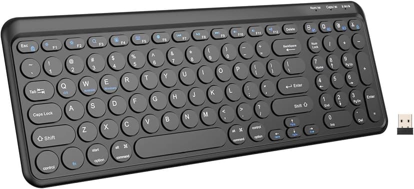 TECKNET Wireless Keyboard Bluetooth & 2.4G USB, Up to 4-Device Connection, USB C Rechargeable Battery, Quiet Typing, Compact Layout, 7° Ergonomic Tilt, Compatible with Windows/Android/iOS, Black