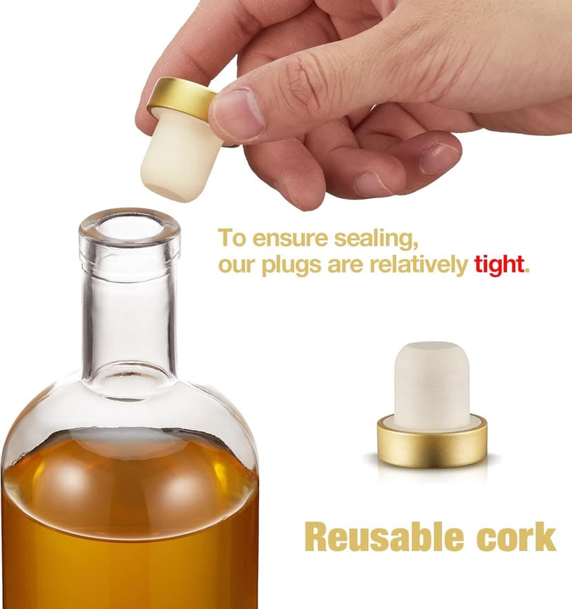 Mfacoy Set of 6 Glass Bottles, 12 oz Clear Liquor Bottles, Heavy Base Glass Bottle with T-Top Cap, Vodka Bottle for Wine Beverages Drinks Oil Vinegar Kombucha Beer with Cork Stopper Airtight Lid