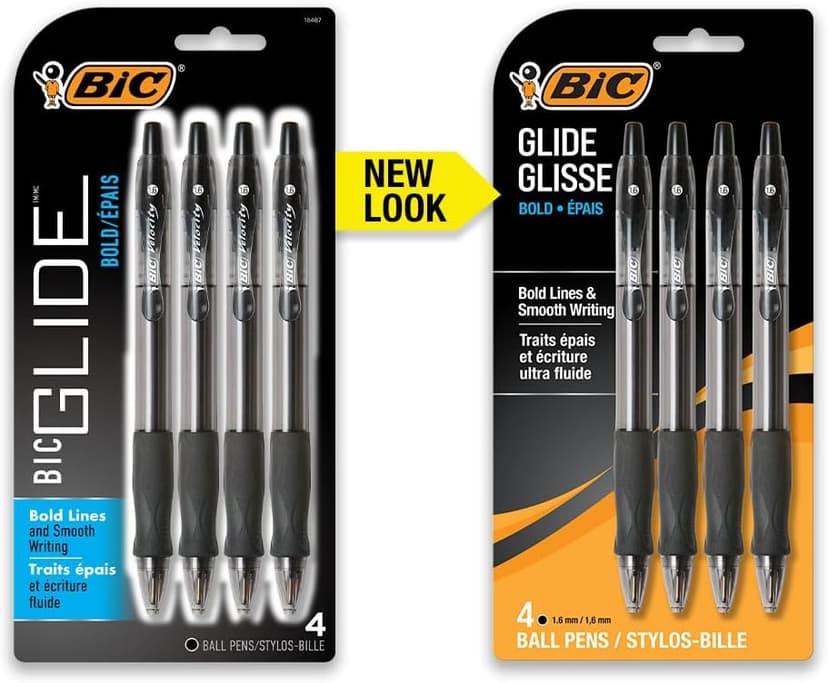 BIC Glide Bold Black Ballpoint Pens, Bold Point (1.6mm), 4-Count Pack, Retractable Ballpoint Pens With Comfortable Full Grip