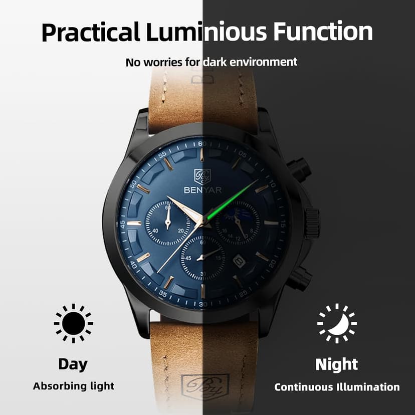 BY BENYAR BY BENYAR Mens Watches Analog Quartz Chronograph Waterproof Wrist Watches for Men Fashion Business Work Casual Sport Designer Dress Watch with Calendar Elegant Gifts for Men