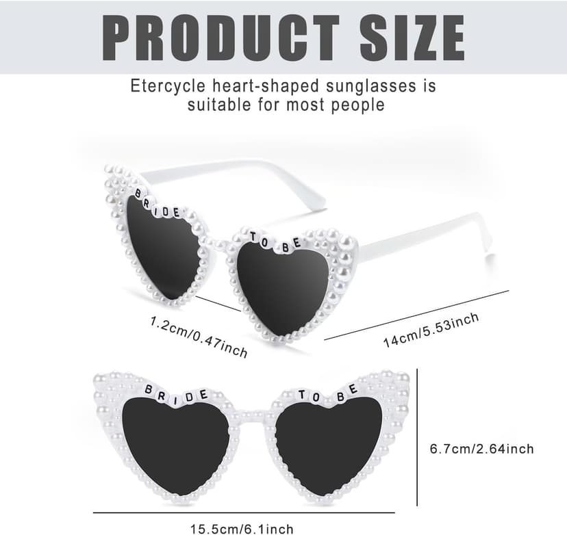 Etercycle Heart Sunglasses, Bride to Be Gifts Bachelorette Party Bride Sunglasses, Cute Glasses for Women Bachelorette Party