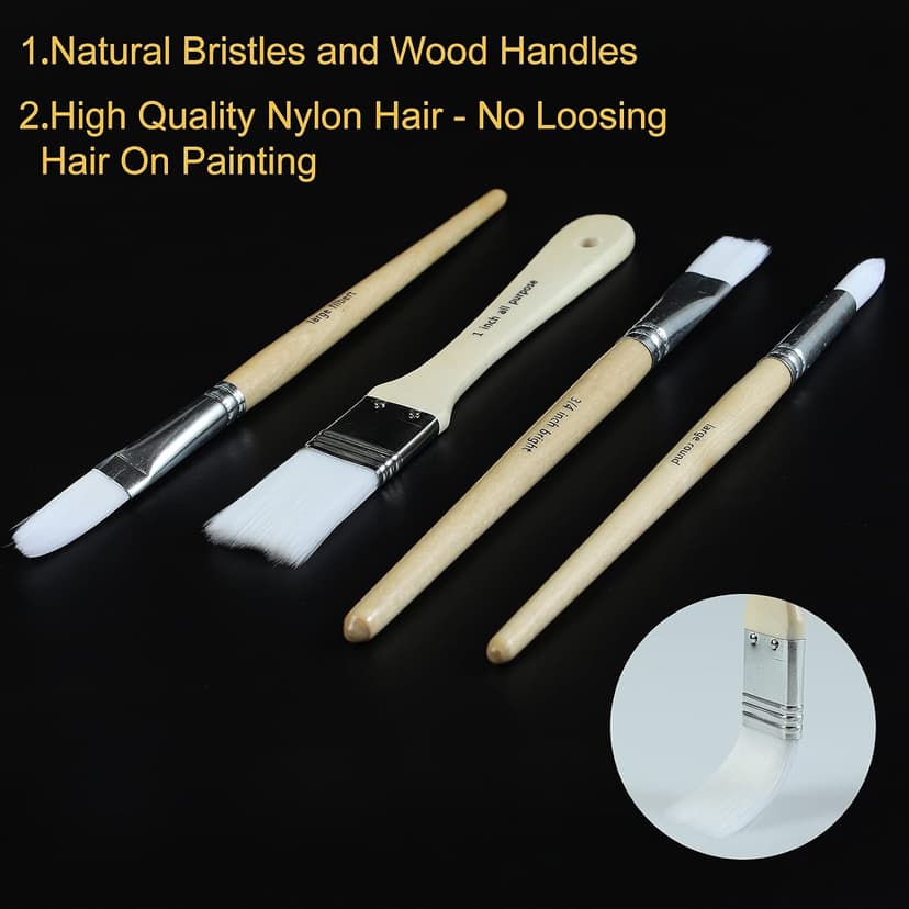 Wooden Handles, 24 Different Types of Brushes, Nylon Hair, Professional, Oil, Acrylic and Watercolor Painting Paint Brushes Set of 24 Pieces with Canvas Brush Case B095M9LKPN