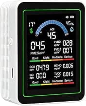 10 in 1 Indoor Air Quality Monitor, Portable Smartair Indoor Air Quality Tester, Portable Real-Time Detector, with AQI Fit for Home Cars Hotel Plants and Pets-White