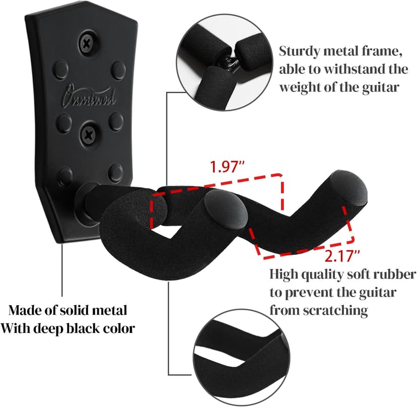 Onmiwod Guitar Wall Mount 3 Pack, Black Metal Guitar Hanger, V-Shaped Guitar Wall Hangers Mount, Guitar Holder Hook Stand Wall for Acoustic, Electric Guitar, Banjo, Bass, for Guitar Player Men Boy