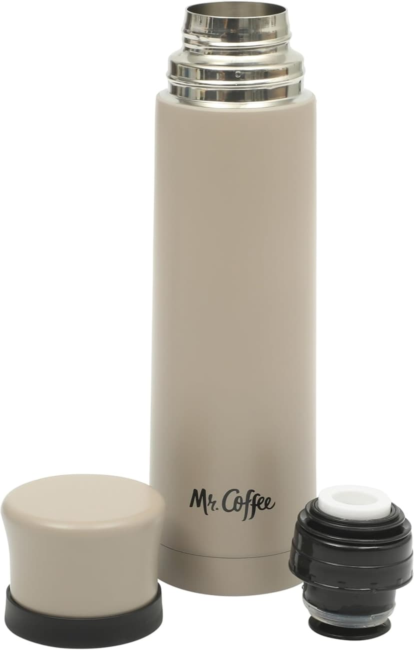 Mr. Coffee Silverleaf 23 oz Stainless Steel Thermal Bottle – Double Wall Vacuum Insulated Travel Mug with Leak-Proof Lid, Taupe – Hot & Cold Beverage Flask for Work, Commute, or Camping