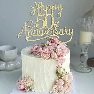 Sleyberoy golden Glitter Happy 50th Anniversary Cake Toppers -Wedding Anniversary Party Decorations, 50th Wedding Anniversary, Company Anniversary Party, Birthday Party Decorations