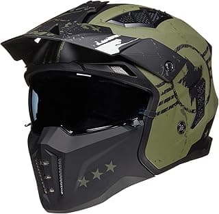 ILM Open Face Motorcycle 3/4 Half Helmet for Men and Women, Vintage Retro Helmet with Visor for Moped ATV Cruiser Scooter DOT Model Z302(Army Green,X-Large)