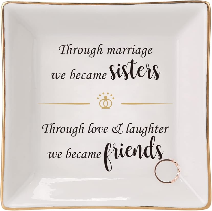 HOME SMILE Ceramic Ring Dish Decorative Tray Gifts For Sister In Law, Birthday, Christmas, Wedding Gifts B09QC9Q2GV