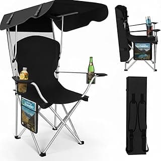 Portable Folding Camping Chairs with Canopy Shade, Beach Chair for Adults, Durable Weather Resistant 600D Oxford Cloth, Camping Chair with Canopy for Outdoors [Black]