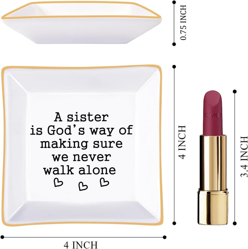 Sister Gifts, Mother's Day Gifts for Sister Ring Dish- A Sister is God's Way of Making Sure We Never Walk Alone- Birthdays Christmas Wedding Gifts for Sister, Soul Sister, Best Friends, Sister in Law