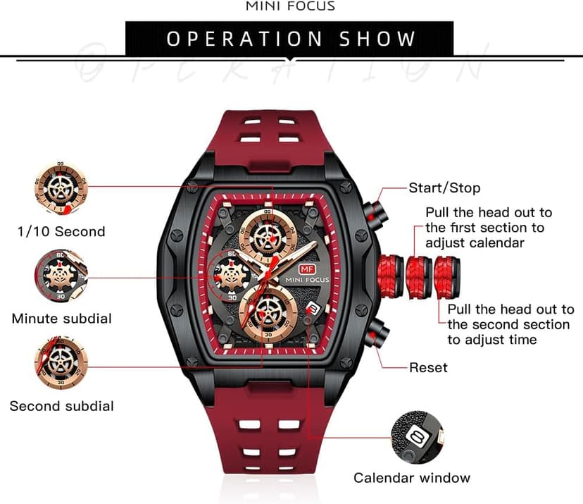 MF MINI FOCUS Men Watches Unique Casual Wrist Watches (Chronograph/Waterproof/Luminous/Calendar) Silicon Band Fashion Watches for Men