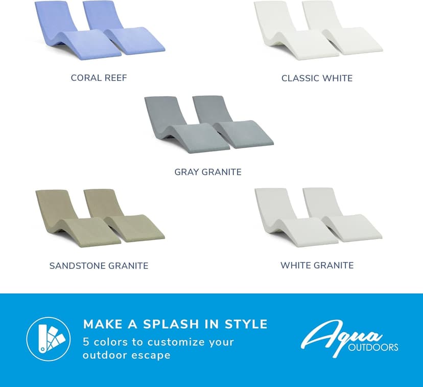 Aqua Outdoors Pool Chaise Lounge Chairs for Ledge & Shelf, Water-Weighted Pool Lounger for Depths Up to 9”, No Screw Plugs & Tools Needed, Classic White Ledge Lounger, Set of 2