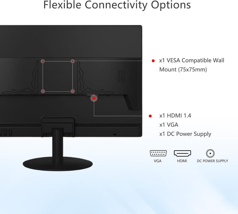 SKitphrati 20" PC Monitor 1600x900 75Hz 5MS HDMI Monitor LED Viewing Angle 95° (Horizontal) with HDMI VGA Input, 76% sRGB, VESA Wall Mount, TN Panel, Black