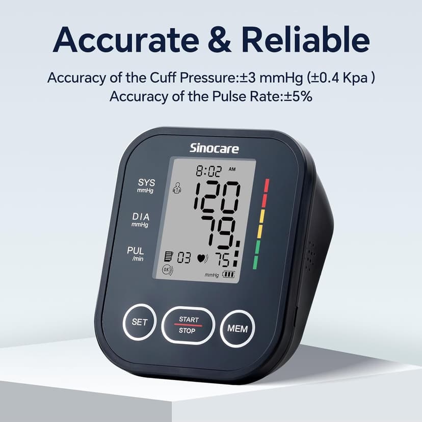 Sinocare Blood Pressure Monitor, Upper Arm Blood Pressure Monitors for Home Use, Adjustable Arm Cuff 8.6"-16.5", One-Button Operation, Dual User, Accurate & Practical (Black)