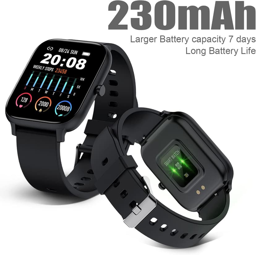 Smart Watch for Men Women Compatible with iPhone Samsung Android Phone 1.83 inch Full Touch Screen IP68 Waterproof Bluetooh Fitness Tracker Heart Rate/Sleep Monitor, Black