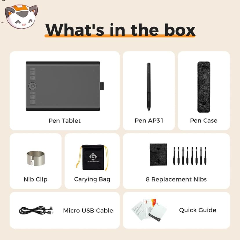 GAOMON M10K Drawing Tablet, 10x6 inch Large Graphics Tablet with Touch Ring, 8192 Levels Battery-Free Stylus, 10 Hot Keys, Art Tablet for Design, Writing, Editing, Work with Mac, Windows, Android