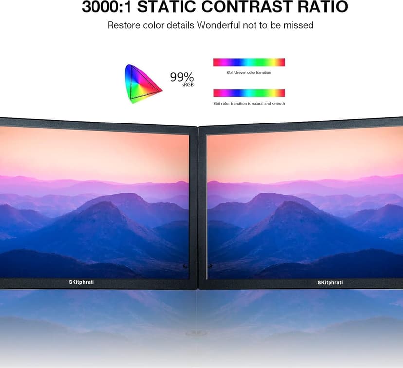 SKitphrati 15.6 Inch Small PC Monitor, FHD VA 1080P Desktop Display with 1920x1080 99% sRGB HDMI VGA Ports, 2 Hole Mounting, LED Monitor for PC, Laptop and Computer, Black