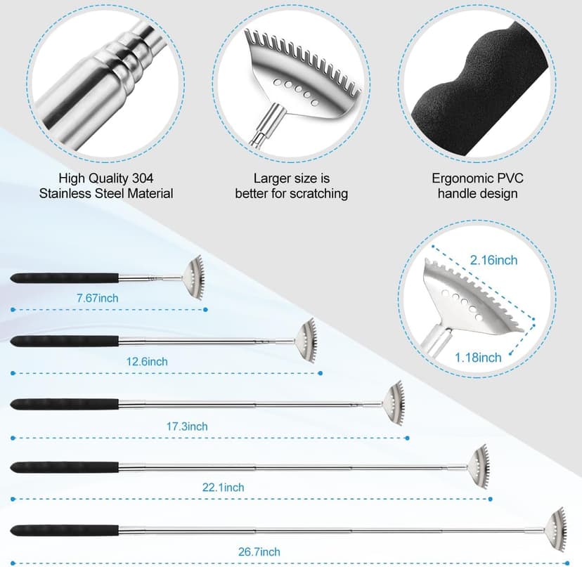 3 Pack Different Back Scratcher Metal Portable Telescoping with Rubber Handles, Extendable Back Massager Tool with Beautiful Box, Stocking Stuffers for Men Women Kids Adults (Black)