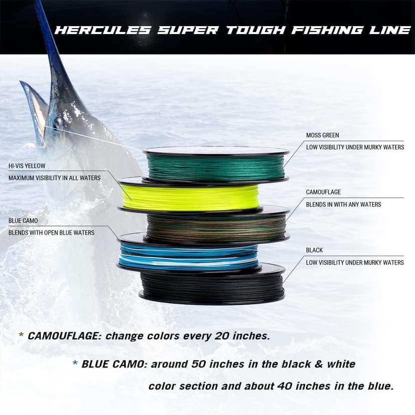 HERCULES Super Tough Braided Fishing Line 4 Strands / 8 Strands, 4lb - 160lb Braid Lines, 150/300/500/1000 Yards for Saltwater