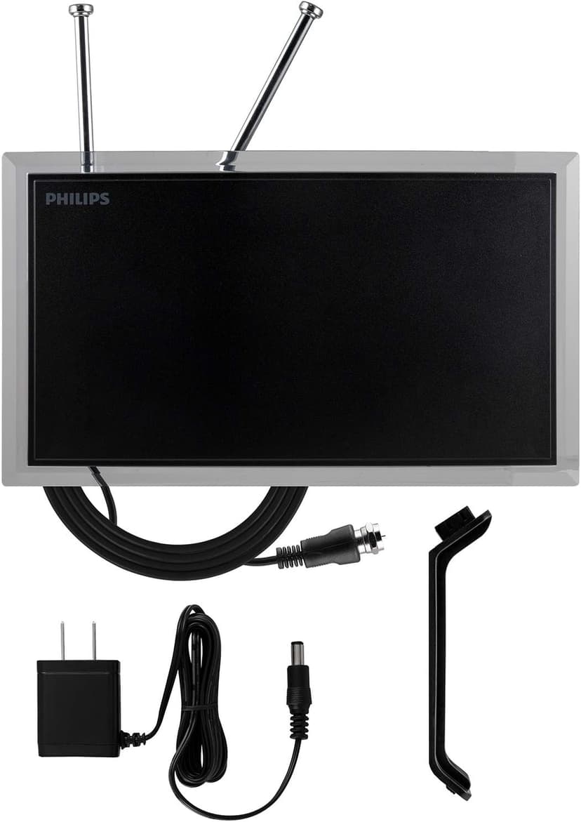 Philips Crystal Amplified Indoor TV Antenna, Extendable Dipole Rabbit Ears, 4K 1080P VHF UHF, Long Range, Amplifier Signal Booster, Digital HDTV Antenna, Smart TV Compatible, SDV3237N/27