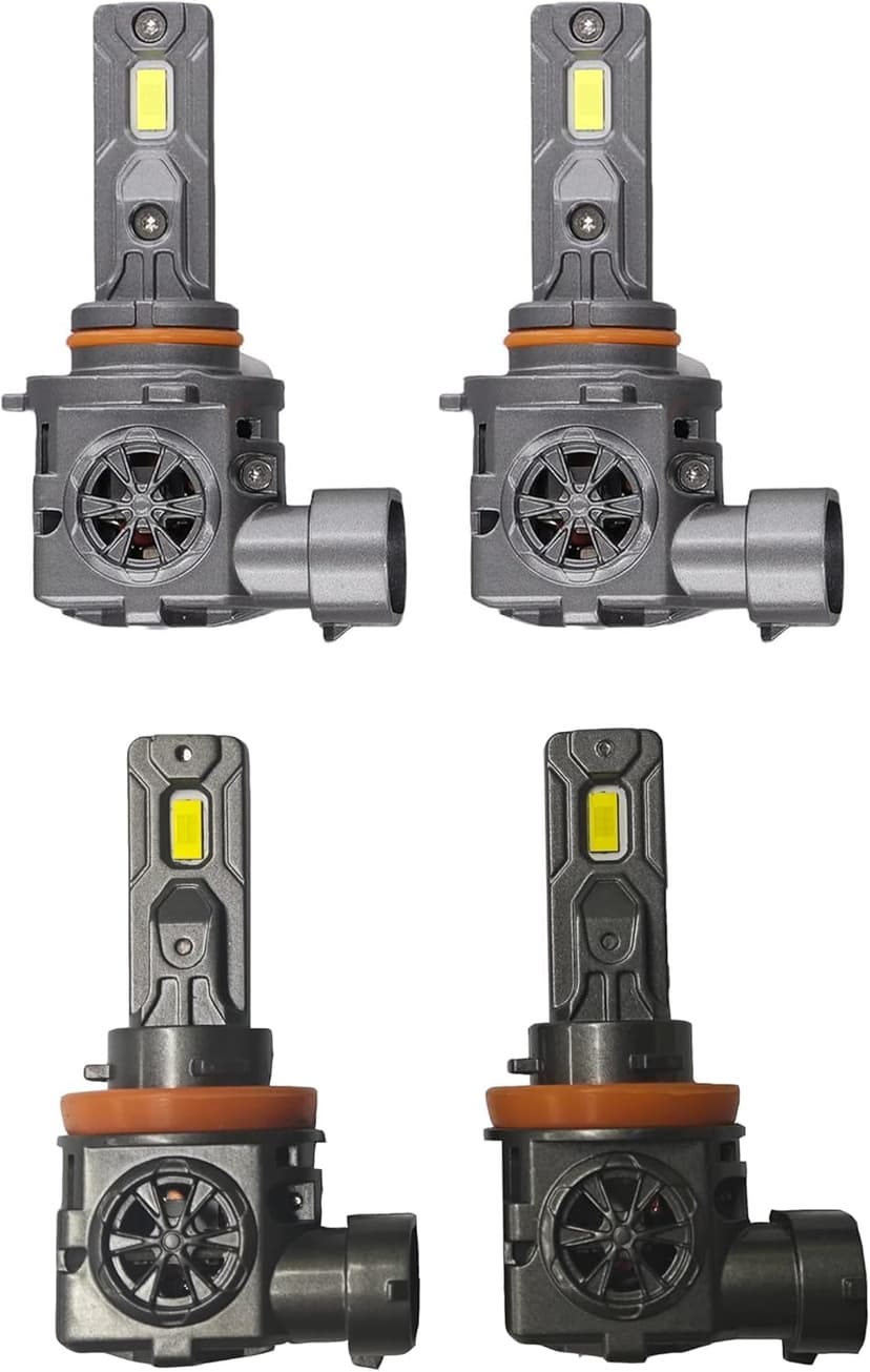 Termitor H11/H8/H9 & 9005/HB3 Light Bulbs Combo, 100,000LM 12X Ultra Brightness, Real 1:1 Mini Size, 6500K White 85000Hrs Long Life with Cooling Fan, 9005 H11 Fog Lights, Plug and Play, Pack of 4