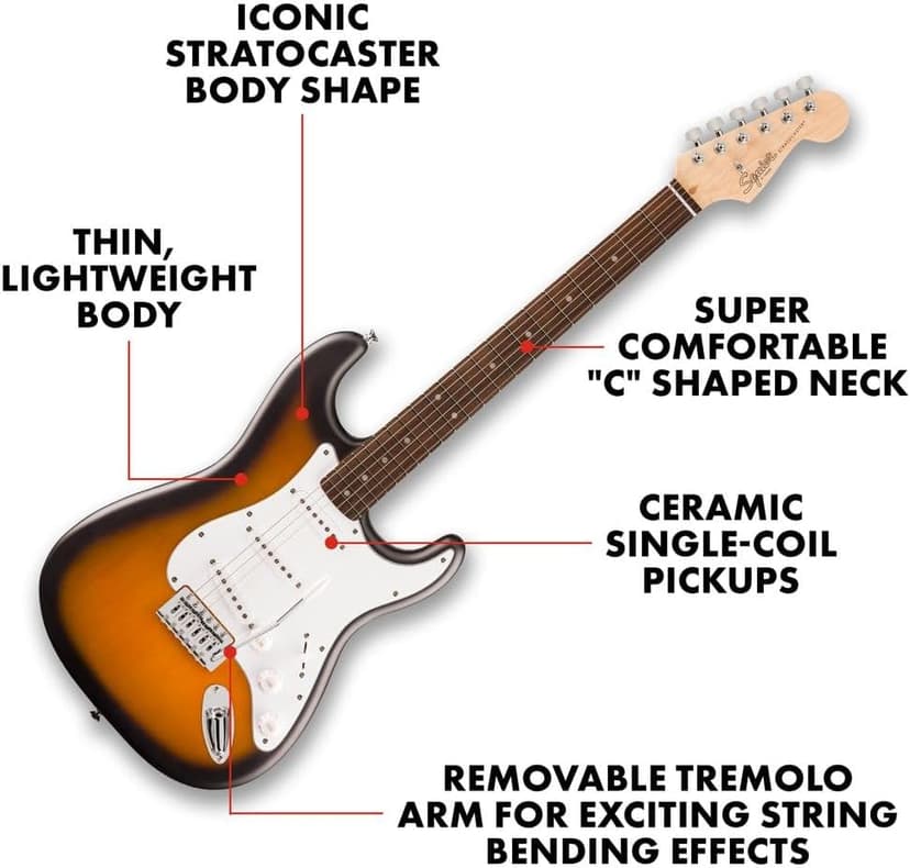 Fender Squier Debut Series Stratocaster Electric Guitar, Beginner Guitar, with 2-Year Warranty, Includes Free Lessons, 2-Color Sunburst with Matte Finish