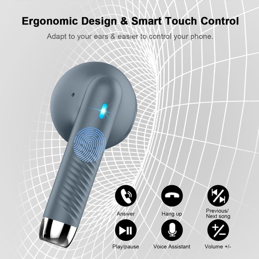 Wireless Earbuds, Bluetooth 5.4 Headphones in Ear with Noise Cancelling Mic, Bluetooth Earbuds Stereo Bass, IP7 Waterproof Sports Earphones, 32H Playtime USB C Charging Ear Buds Gray for Android iOS