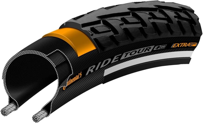 Continental Ride Tour Tire - Clincher, Wire, Black, ExtraPuncture Belt, E25 | 12", 16", 20", 24" 26", 27", 700 or 700b Sizes