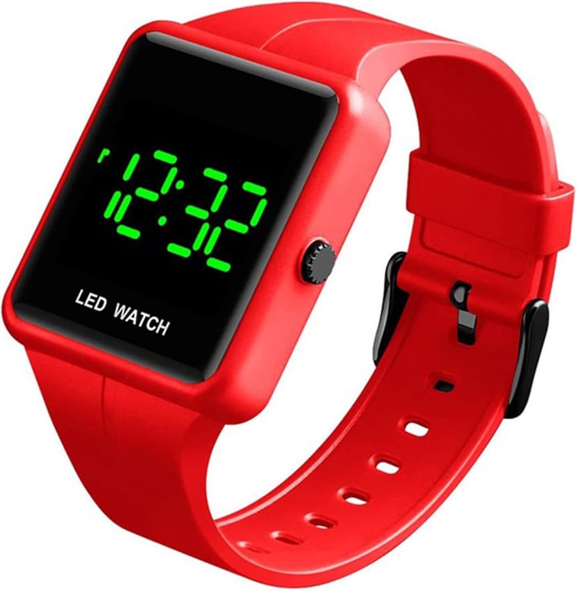 MASTOP Simple Men Women Sports LED Digital Big Display Waterproof Date PU Strap Square Electronic Couple Watch