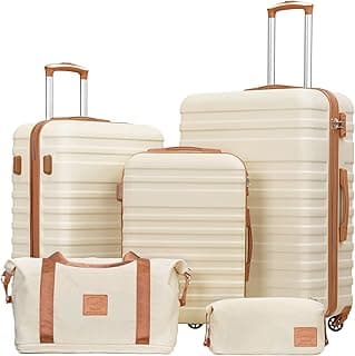 Coolife Suitcase Set 3 Piece Luggage Set Carry On Hardside Luggage with TSA Lock Spinner Wheels (White, 5 piece set)