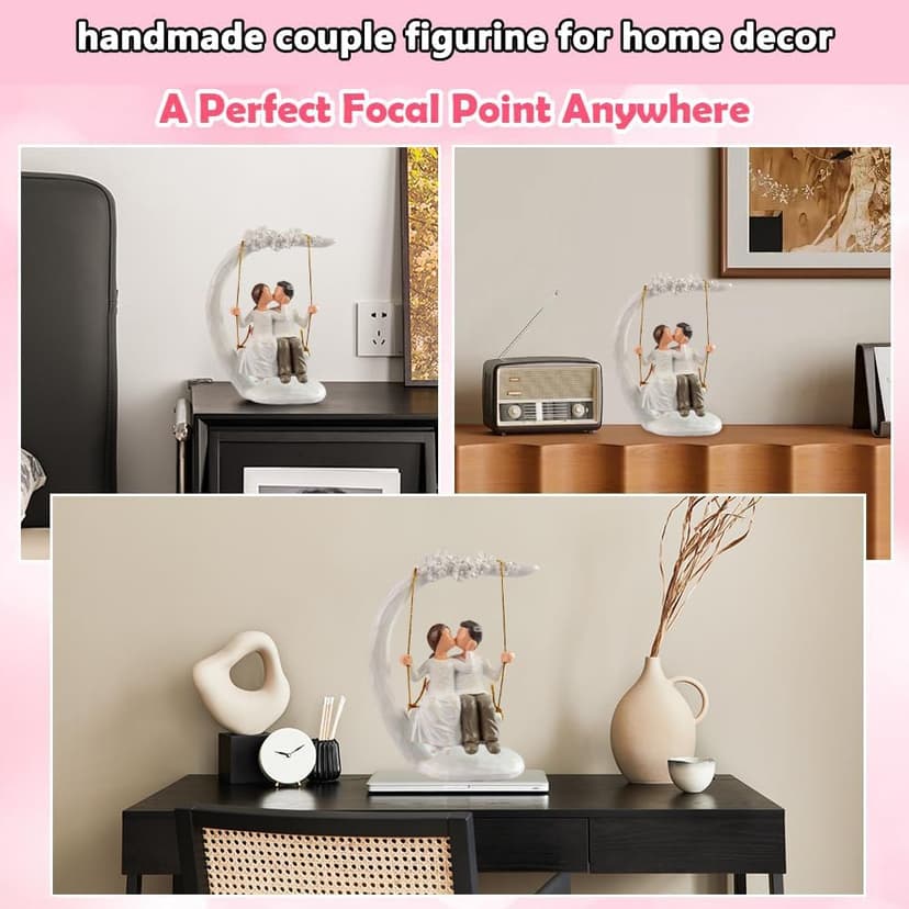 jinhuoba Romantic Wedding Couple Figurines, Hand Painted Loving Together Sculpture, Best Valentine Marriage Anniversary Weddings Engagement Gifts for Couple Wife Women Her