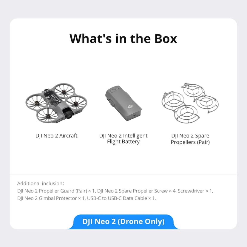 DJI Neo 2 (Drone Only), Lightweight & Foldable 4K Drone With Camera, Palm Takeoff & Landing, Gesture Control, ActiveTrack, Omnidirectional Obstacle Sensing