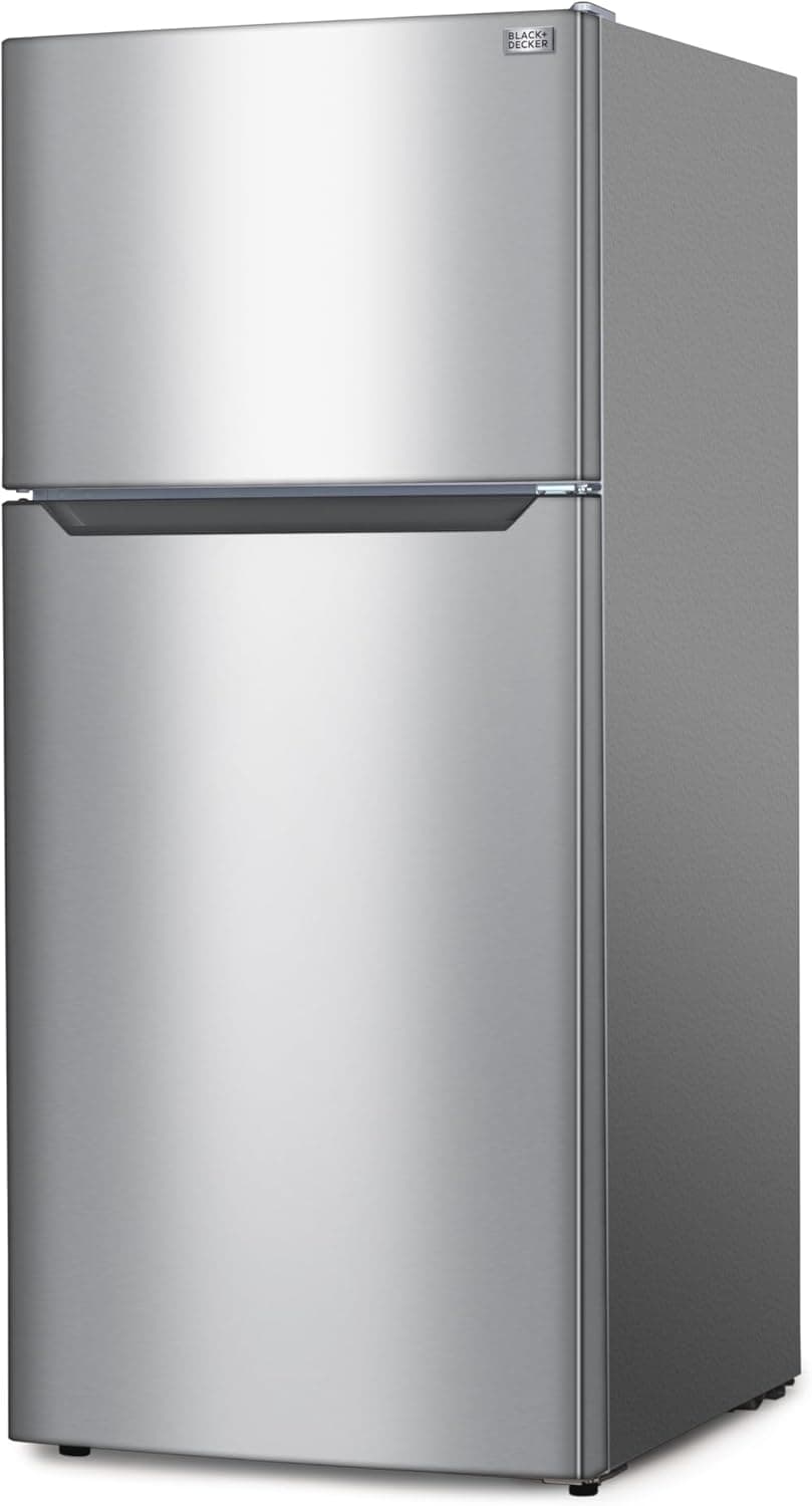 BLACK+DECKER 18.1 Cu. Ft. Top Mount Refrigerator with Ice Maker, 2-Door Refrigerator with Top Freezer, Freezer with Icemaker and Adjustable Temperature Control, ENERGY STAR, BR1810HIMS, Stainless Look