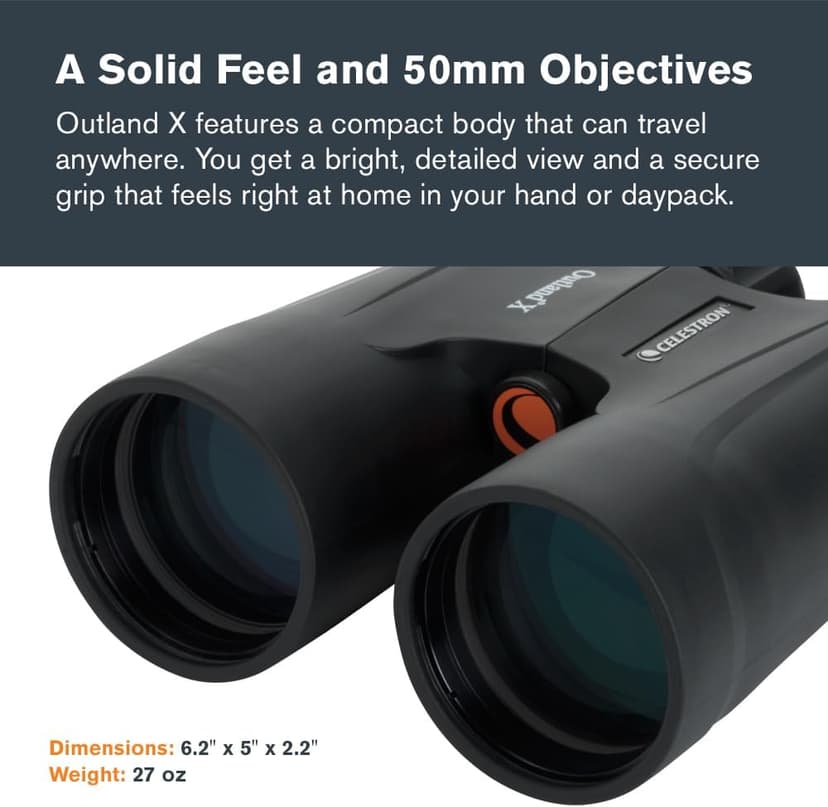 Celestron - Outland X 10x50 Binoculars – Ideal for Birding and Outdoors – 50mm Objective Lenses – 5.6° Field of View – BaK-4 Prisms – Multi-Coated – Waterproof and Fogproof