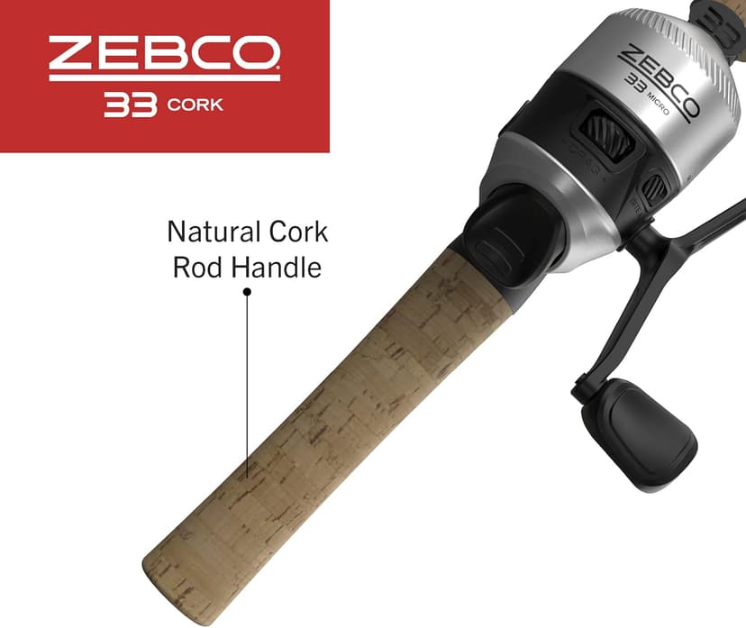 Zebco 33 Cork Reel and Fishing Rod Combo, Graphite Rod with Cork Handle, QuickSet Anti-Reverse Fishing Reel with Bite Alert, Black