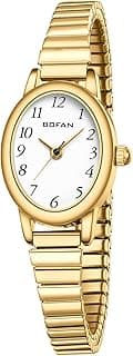 BOFAN Small Gold Watches for Women Easy Read Ladies Quartz Wrist Watch with Stainless Steel Expansion Band,Waterproof.