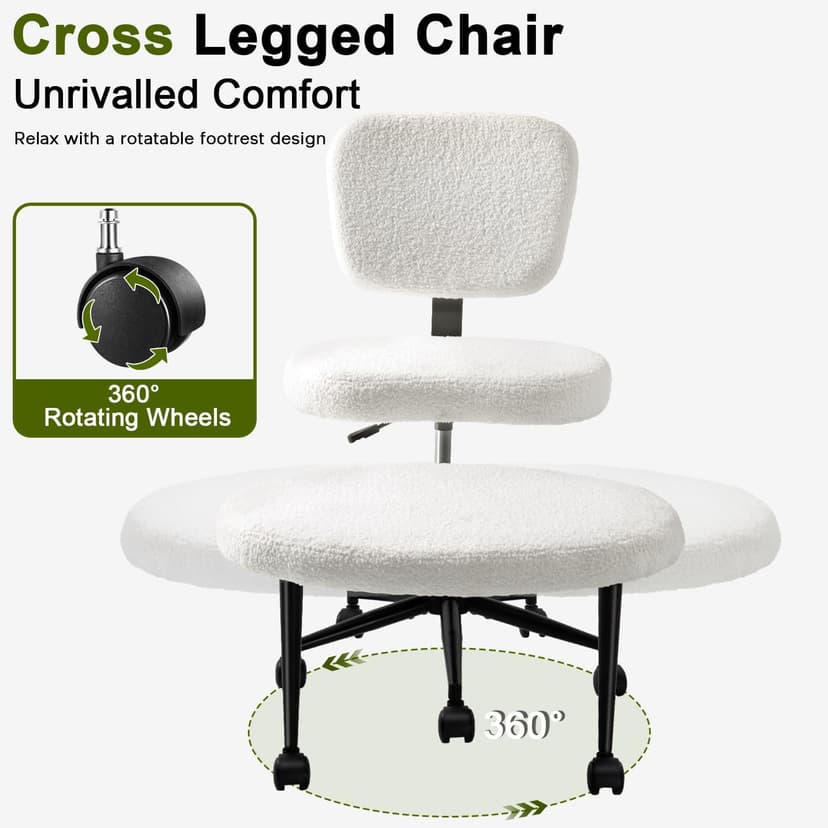 Waleaf Ergonomic Cross Legged Office Chair with Wheels, ADHD Chair for Adults, Meditation Chair, Yoga Office Chair, Kneeling Chairs with Comfortable Back Support, Height Adjustable, Teddy Fabric