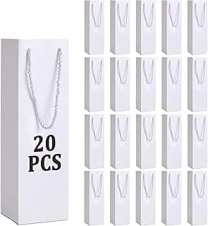 Tlenpo 20 Pack White Wine Gift Bag Set with Handles, 13.7x3.8x3.8 Inch, Kraft Whiskey Wine Bag for Valentines, Wedding, Easter, Christmas, Baby Shower, Birthday Party