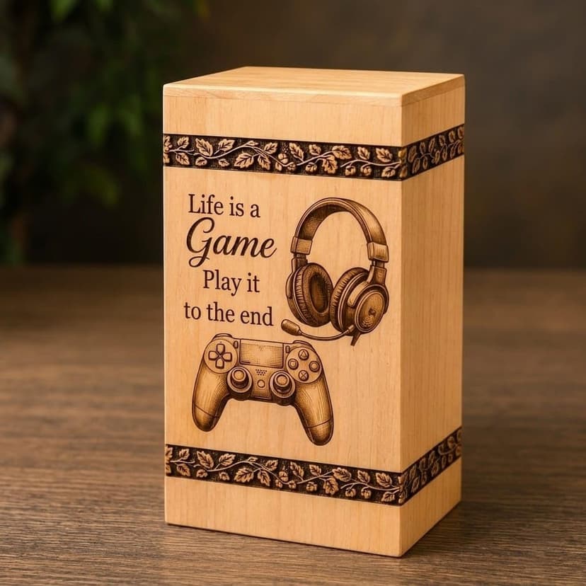 Steamed Beech Wood Gaming Memorial Urn Box for Ashes, Handmade Wooden Cremation Urn, Gamer Funeral Keepsake and Remembrance Box, Gamer urn, Gaming Memorial urn B0HH7PF8LT