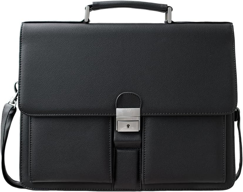 Mens Leather Briefcases Office Attorney Attache Case Ideal Gift Messenger Bag w/Padded Compartment,Black
