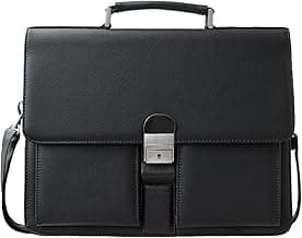 Mens Leather Briefcases Office Attorney Attache Case Ideal Gift Messenger Bag w/Padded Compartment,Black