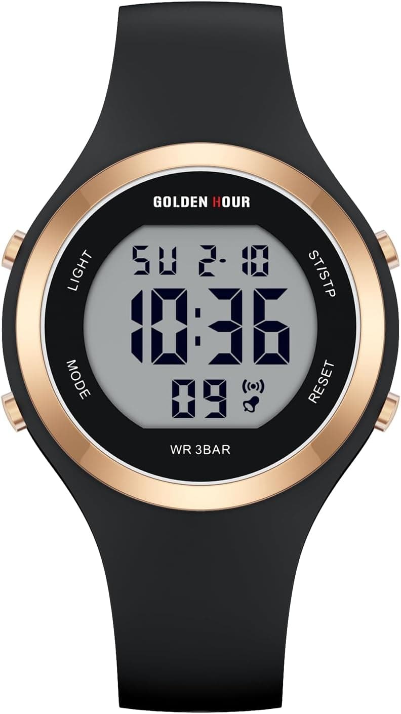 GOLDEN HOUR Waterproof Sport Women's Digital Chronograph Silicone Strap Watch
