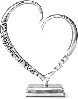 10 Year Anniversary Tin Gifts for Her Him Gift 10th Wedding Anniversary for Couples Wife Husband Men, Hand Forged Tin Aluminum Heart Art Keepsake Home Decor Artwork