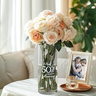 AW BRIDAL 50th Anniversary Wedding Gifts for Couples, 50th Anniversary Decorations for Parents Mom Dad, 50Year Golden Wedding Vase Centerpiece, Friend Sister Birthday Gifts, Flower Vase Home Decor